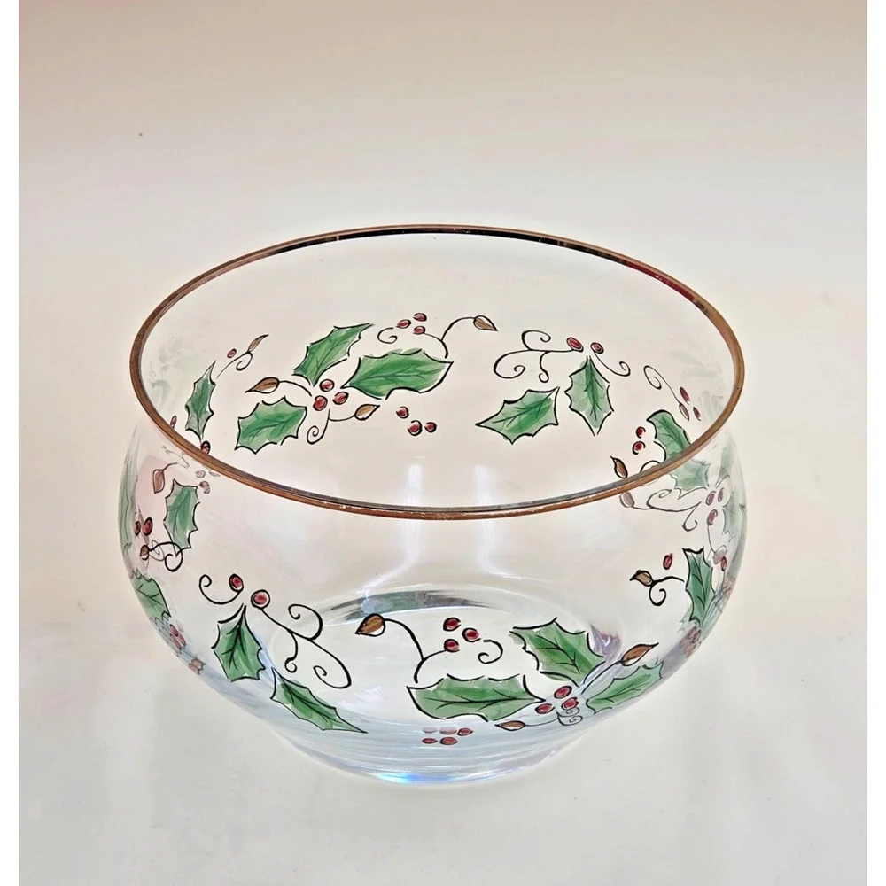 Home for the Holidays Holly Holiday Clear Glass Bowl Medium 205150 Vintage 1999